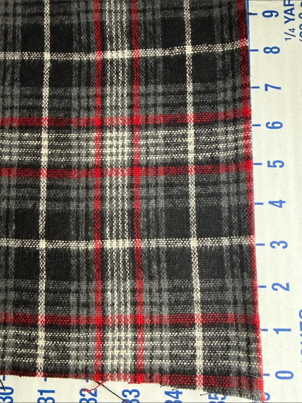 Vintage Wool or Blend Plaid Fabric 1 1/3 Yds x 60 Charcoal Red Ivory Soft